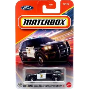 Matchbox Ford Police Interceptor Utility, Black & White, 1:64 Scale Diecast Car, 75/125