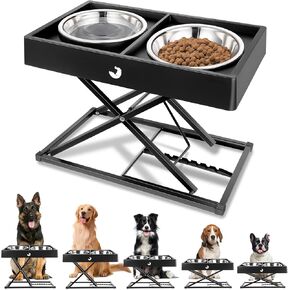 Joytale Elevated Dog Bowl, 9 Adjustable Height from 9" to 17.5" Metal Stand, Raised Food & Water Station for Medium Large Dogs, Anti-Slip Heavy Duty Feeder with 2 Stainless Steel Bowls, Black