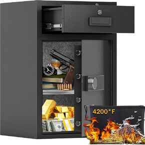 8.6 Cuft Heavy Duty Dual Door Safe Box Fireproof Waterproof with Hidden Lock Box,Removable Shelves,Silent,Fireproof safe for Home, Office, Hotel (8.6 Cuft Double Door Safe)