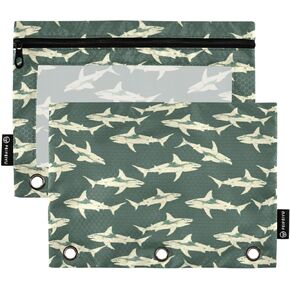 Binder Pencil Pouches, Ninja Pattern Pencil Case with Clear Window 3 Rings Pen Case Holder Black Office Supplies