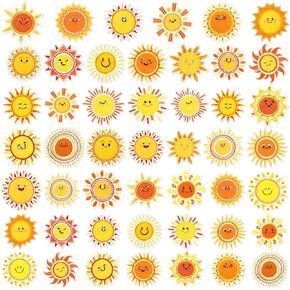 48 Pcs Sun Iron on Patches DIY Embroidery Sun Patches Sew on Embroidered Applique for Clothing Jeans Backpacks Hat Jacket DIY Craft