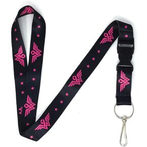 Wonder Woman Breast Cancer Awareness Lanyard Keychain and ID Holder with Breakaway Buckle - Pink Super Hero
