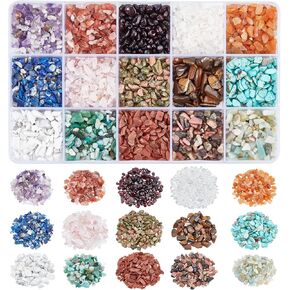 Nbeads حوالي 3450 PCS حبات الأحجار الكريمة الطبيعية رقاقة غير مرغوب فيها ، 15 أنماط لا توجد بلورات ثقب تلميع الخرزات المغطاة بالخرز غير المنتظم على شكل حجر فضفاضة مجوهرات صنع المجوهرات ، 2 ~ 8mm