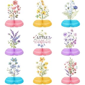 9 Pcs Wildflower Honeycomb Centerpieces Spring Floral Baby Shower Birthday Table Party Decorations Wildflower Table Toppers Paper Centerpieces for Wedding Party Supplies