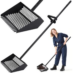 2-in-1 Coop Scoop, Chicken Poop Scooper with Grip & Rake, Chicken Coop Accessories for Pet Waste Cleaning, Adjustable Stainless Steel Sand Sifting Litter Shovel for Chicken Coop/Farm Animal Cleaning.