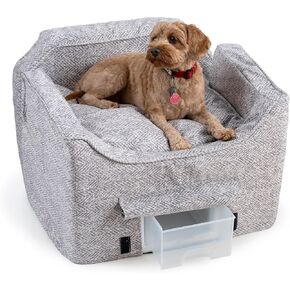 Snoozer Dog Car Seat with Storage Tray: Lookout II Car Seat for Small Dogs Under 25lbs, Size: Medium, Fabric: Black Diamond, Pet Car Seat to Alleviate Car Sickness for Dogs, Removable Washable Cover