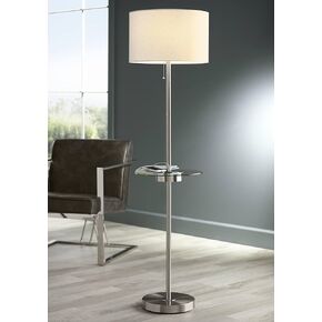 360 Lighting Caper Modern Floor Lamp with Tray Table USB and AC Power Outlet in Base 60.5" Tall Bronze Metal Off White Fabric Drum Shade for Living Room Reading House Bedroom