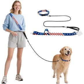 E-Clover Hands Free Dog Leash Adjustable Waist & Crossbody Leopard Print Collar and Leash Set Free Disassembly Waist Leashes for Dog Walking Jogging Brown