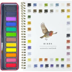 Watercolor Workbooks -Beautiful Bird, Beginner-Friendly Watercolor Workbooks, 12 Colors Water color Book Paint Set with Paint Brush