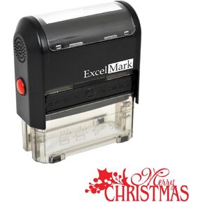 ExcelMark Self-Inking Christmas Rubber Stamp - Merry Christmas - RED Ink
