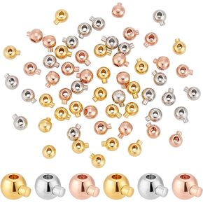 PH PandaHall 60pcs 3 Colors Brass Crimp Beads Loose Metal Crimp Beads Crimp End Beads Rondelle Spacer Beads Cord End Caps Accessories for Necklace Bracelet Earrings Jewelry Making DIY Crafts