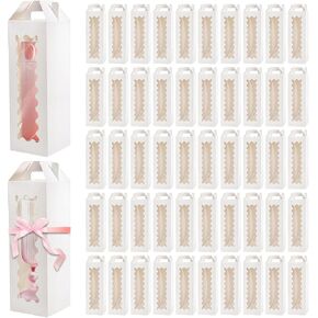 Tlence 50 Pack Gift Box for Sublimation, Transparent Tumbler Wrapping Boxes, Glass Packaging Exhibition Box with Handle, Heat Press Blank Boxes for 20oz/30oz Wine Bottle Cup Jars, Birthday Presents