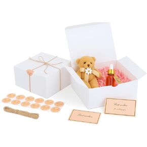 Mystella White Gift Boxes with Lids 8x8x4 Inch - 10 Pack Present Boxes for Gift Wrapping, Bridesmaid Proposal, Wedding, Birthday, Party Favors - Includes Twine, Stickers & Greeting Cards