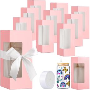 Honoson 24 Pcs Gift Boxes for Sublimation Glass Cup Shipping Gift Boxes for Packaging Exhibition Clear 12 16 20oz Drinking Jars Sublimation Glass Can Blank Tumbler(Light Blue)