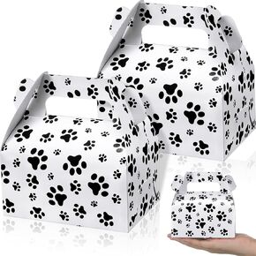 Zonon 16 Pieces Paw Print Box Dog Party Favors Paw Print Paper Box Dog Treat Case for Puppy Themed Party Supplies