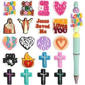 20 pcs Cross Focal Beads Silicone Focal Beads Jesus Faith Silicone Beads for Shaped Bulk Pens Beads Keychain Making