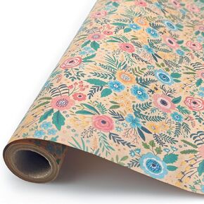 VCOOHM Floral Kraft Wrapping Paper Roll – 17 Inch x 16.4 Feet – Elegant Garden Flower Design – Gift Wrap for Birthday, Wedding, Baby Shower, Bridal Shower and More