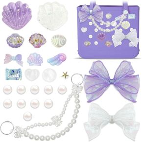 Charms for Bogg Bag,Pearls,Seashells,Starfish,Butterflies Charms for Rubber Beach Bag,Pearls Chain for Women’s Beach Tote Accessories DIY Decoration(0.35 in Buttons)