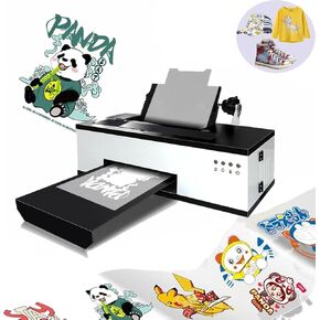 DTF Printer with Inks and Roll Feeder, A3 L1800 DTF Transfer Printing Machine, T-Shirt Direct to Film Printer with White Ink Circulation for Clothes Caps