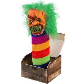 ITODA HALOWEEN CLOWN PRANK SCARE BOX صعبة النكتة الخشبية ذات الشعر الأحمر الساحرة المفاجأة
