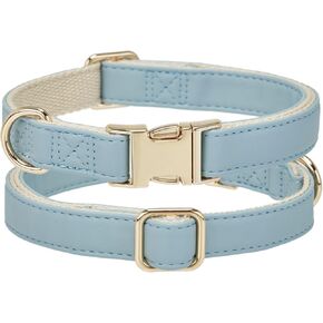 Soft Classic Leather Dog Collar Heavy Duty Padded Collars with Metal Buckle for Puppy Small Medium Dogs (Beige White,S)