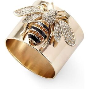 14K Gold Plating Bee Ring Men's Women's Signet Ring Hammered Handmade Turkish Artisan Designer Jewelry Bee Wide Full of Zircon Ring Fashion Rings Handmade Ring Bee Wide Band Ring (Size 9