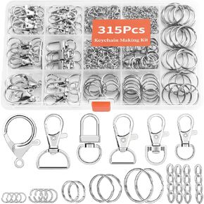 315Pcs Keychain Clip with Key Ring, Metal Lobster Claw Clasps and Key Chain Rings, Swivel Snap Hook, Jumprings & Extender Chain for Crafts, DIY & Keychain Supplies, Keychain Making Kit