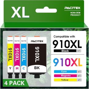 Compatible for Hp 910XL Ink Cartridges Combo Pack 910XL Ink Cartridges Replacement for Hp 910XL 910 Ink Work with Officejet Pro 8020 8025 8030 8035 8028 8010 8015 8018 (B/M/C/Y)