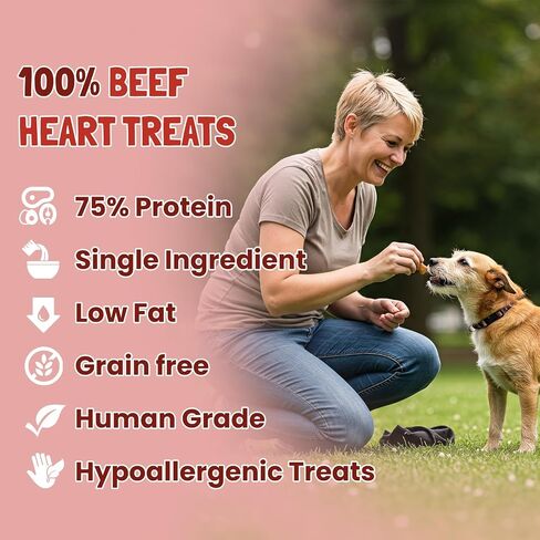 Ruff Town Dog Treats - Human Grade Beef Heart | Dehydrated Single Ingredient | High Protein, Low Fat, Hypoallergenic, Grain Free Training Treats | Ideal for All Breeds & Sizes, Made in USA(4oz) in Saudi Arabia