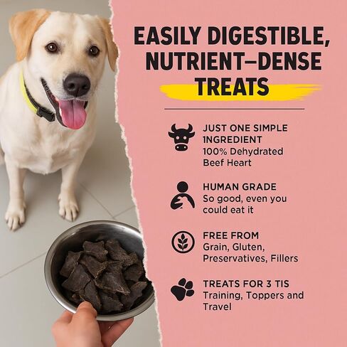 Ruff Town Dog Treats - Human Grade Beef Heart | Dehydrated Single Ingredient | High Protein, Low Fat, Hypoallergenic, Grain Free Training Treats | Ideal for All Breeds & Sizes, Made in USA(4oz) in Saudi Arabia