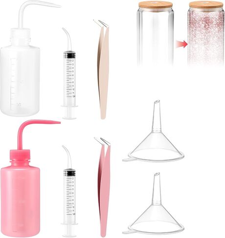 8 PCS Snow Globe Supplies for Glitter ، Snow Globe DIY Kit - بلاستيك ضغط زجاجة بلاستيك ملاقط محقنة من أجل مصنوعة كوب مصنعة الحرف (الوردي) in Saudi Arabia