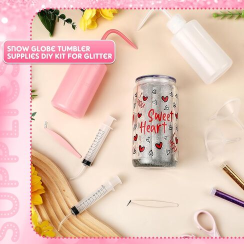 8 PCS Snow Globe Supplies for Glitter ، Snow Globe DIY Kit - بلاستيك ضغط زجاجة بلاستيك ملاقط محقنة من أجل مصنوعة كوب مصنعة الحرف (الوردي) in Saudi Arabia