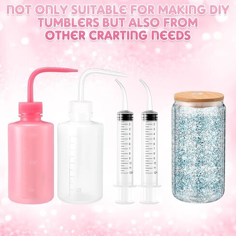8 PCS Snow Globe Supplies for Glitter ، Snow Globe DIY Kit - بلاستيك ضغط زجاجة بلاستيك ملاقط محقنة من أجل مصنوعة كوب مصنعة الحرف (الوردي) in Saudi Arabia