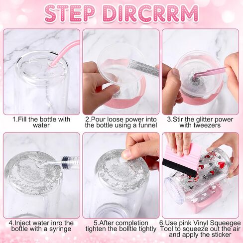8 PCS Snow Globe Supplies for Glitter ، Snow Globe DIY Kit - بلاستيك ضغط زجاجة بلاستيك ملاقط محقنة من أجل مصنوعة كوب مصنعة الحرف (الوردي) in Saudi Arabia