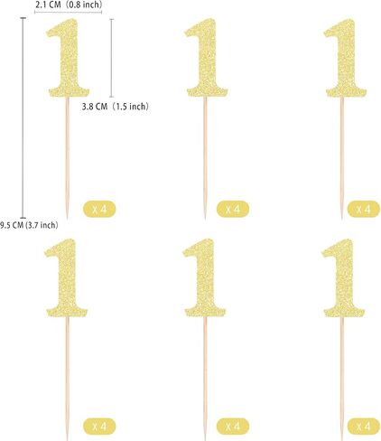 Gexolenu 24 PCS الذهب على الوجهين على الوجهين 1st عيد ميلاد القبعات العليا ، بريق العصر واحد يختار كعكة ديكور ، أول عيد ميلاد سعيد لحفلات الطفل إمدادات حفل الذكرى السنوية in Kuwait