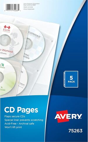 Avery Clear DVD Storage Sleeves for 3 Ring Binder, Two-Sided, Pack of 5 Holds 20 CD/DVDs Total (75263) in Saudi Arabia