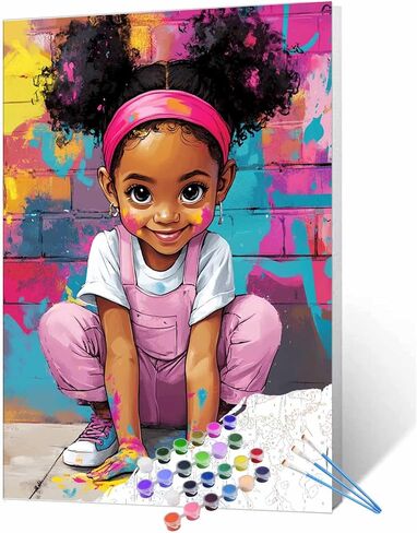 Tucocoo African Girl Graffiti Art Paint by Numbers Kits for Adults Beginner, Playful Street Black Girl Paint by Number, DIY Acrylic Paint Canvas Colorful Painting Wall Decor 16x20Inch (Without Frame) in Saudi Arabia