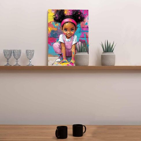 Tucocoo African Girl Graffiti Art Paint by Numbers Kits for Adults Beginner, Playful Street Black Girl Paint by Number, DIY Acrylic Paint Canvas Colorful Painting Wall Decor 16x20Inch (Without Frame) in Saudi Arabia