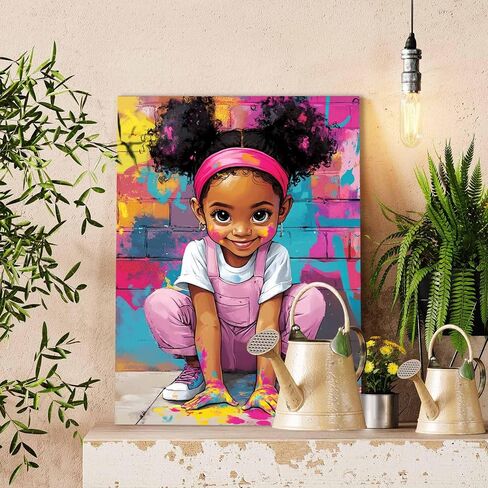 Tucocoo African Girl Graffiti Art Paint by Numbers Kits for Adults Beginner, Playful Street Black Girl Paint by Number, DIY Acrylic Paint Canvas Colorful Painting Wall Decor 16x20Inch (Without Frame) in Saudi Arabia