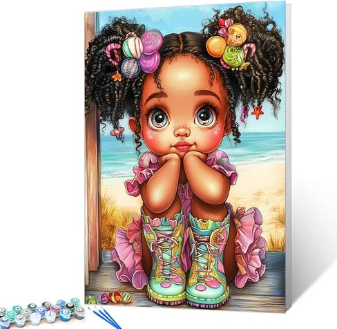 Tucocoo African Girl Graffiti Art Paint by Numbers Kits for Adults Beginner, Playful Street Black Girl Paint by Number, DIY Acrylic Paint Canvas Colorful Painting Wall Decor 16x20Inch (Without Frame) in Saudi Arabia