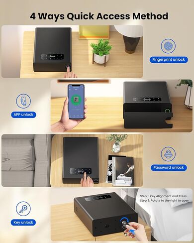 Biometric Gun Safe for Pistols - 0.5S Unlock with Fingerprint, Digital Keypad, App, Key - Quick Access Handgun Safe for Home & Travel - Compact Drawer Safe for Bedside, Nightstand and Car in Saudi Arabia