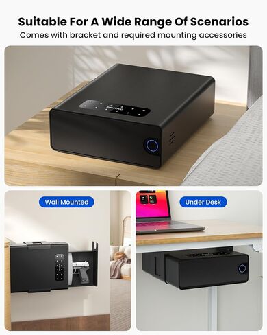 Biometric Gun Safe for Pistols - 0.5S Unlock with Fingerprint, Digital Keypad, App, Key - Quick Access Handgun Safe for Home & Travel - Compact Drawer Safe for Bedside, Nightstand and Car in Saudi Arabia