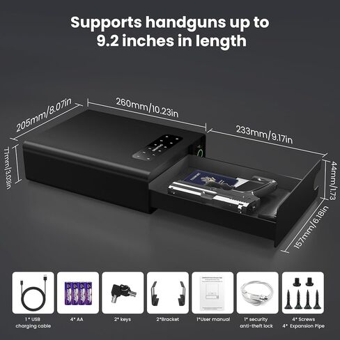 Biometric Gun Safe for Pistols - 0.5S Unlock with Fingerprint, Digital Keypad, App, Key - Quick Access Handgun Safe for Home & Travel - Compact Drawer Safe for Bedside, Nightstand and Car in Saudi Arabia