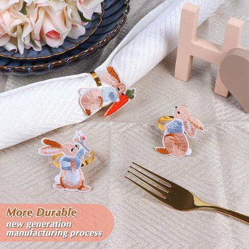 Easter Napkin Rings Set of 8, Rabbit Bunny Napkin Rings Holder, Metal Gold Napkin Rings for Easter Spring Party Dining Table Settings Decor in Saudi Arabia