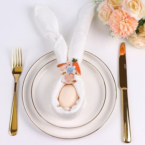 Easter Napkin Rings Set of 8, Rabbit Bunny Napkin Rings Holder, Metal Gold Napkin Rings for Easter Spring Party Dining Table Settings Decor in Saudi Arabia