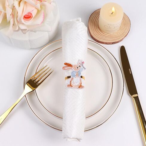 Easter Napkin Rings Set of 8, Rabbit Bunny Napkin Rings Holder, Metal Gold Napkin Rings for Easter Spring Party Dining Table Settings Decor in Saudi Arabia