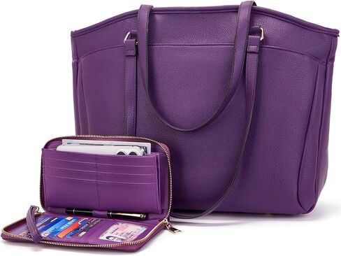 YZAOLL 15.6 Inch Laptop Tote Bag for Women,Lightweight Water-resistant Vegan Leather with Padded Sleeve Multi-Pocket Work Bag in Kuwait