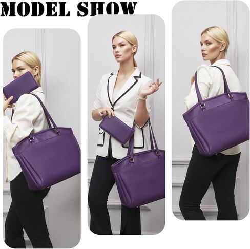 YZAOLL 15.6 Inch Laptop Tote Bag for Women,Lightweight Water-resistant Vegan Leather with Padded Sleeve Multi-Pocket Work Bag in Kuwait