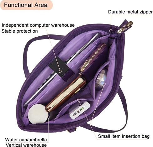 YZAOLL 15.6 Inch Laptop Tote Bag for Women,Lightweight Water-resistant Vegan Leather with Padded Sleeve Multi-Pocket Work Bag in Kuwait