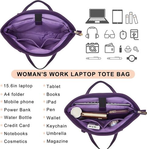 YZAOLL 15.6 Inch Laptop Tote Bag for Women,Lightweight Water-resistant Vegan Leather with Padded Sleeve Multi-Pocket Work Bag in Kuwait